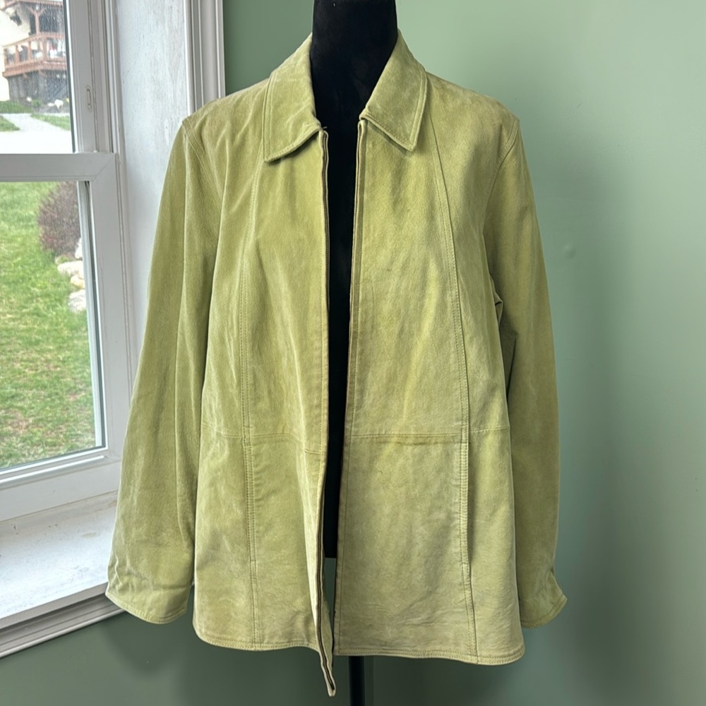 Cold water, Creek avocado green leather jacket X - Picture 1 of 9